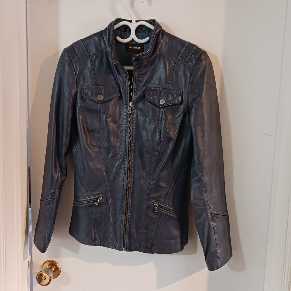 Danier Leather Jacket Women's XS Steel Blue